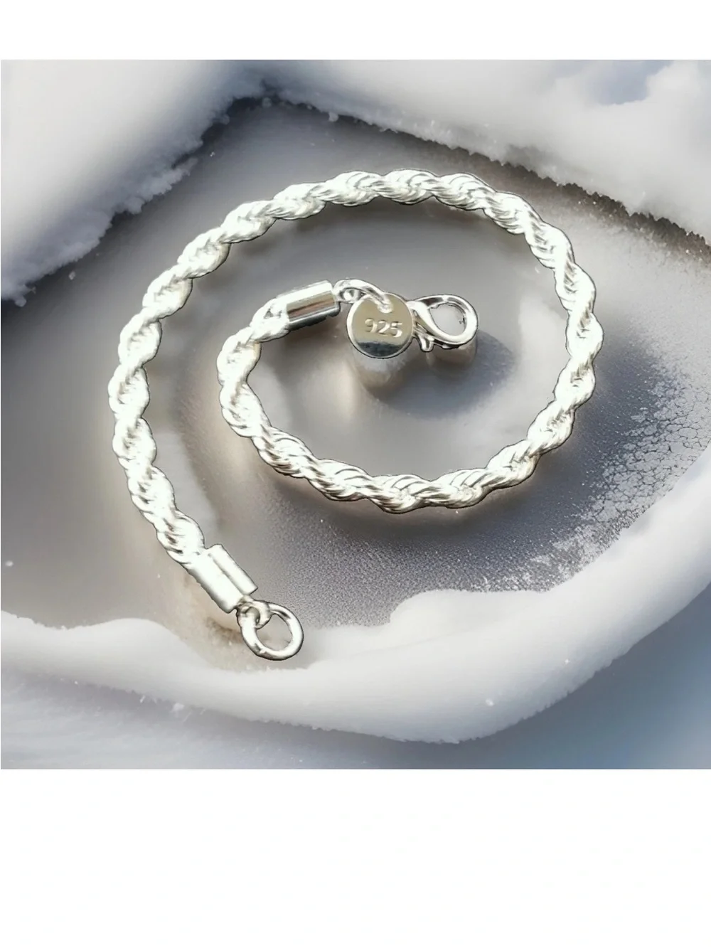 Unisex Silver-Plated Rope Chain Bracelet 7.5” Lobster Clasp Vintage-Style